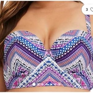 Torrid Size 4 Push Up Swim Top Chevron Pink Purple Multicolored Underwire